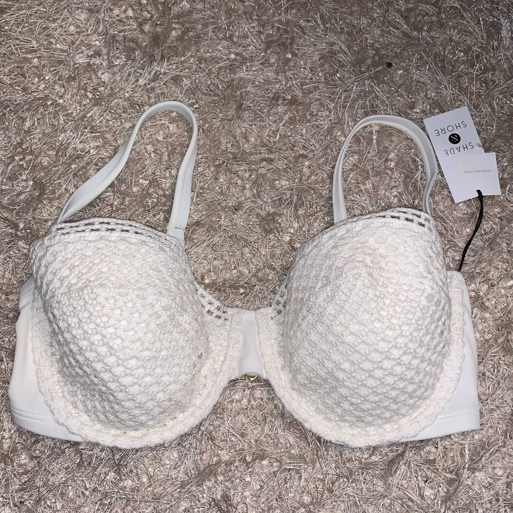 Shade & Shore White/Cream Crochet Bikini Top with Underwire - size 36DD NWT